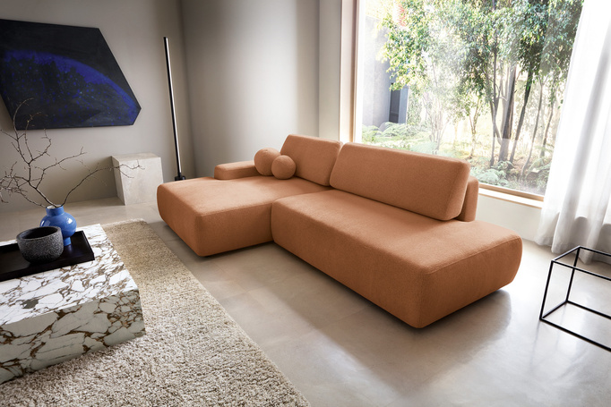 Narożnik OLMI O lewostronny Raven 44 terakota ceglasty funkcja spania + poduszki