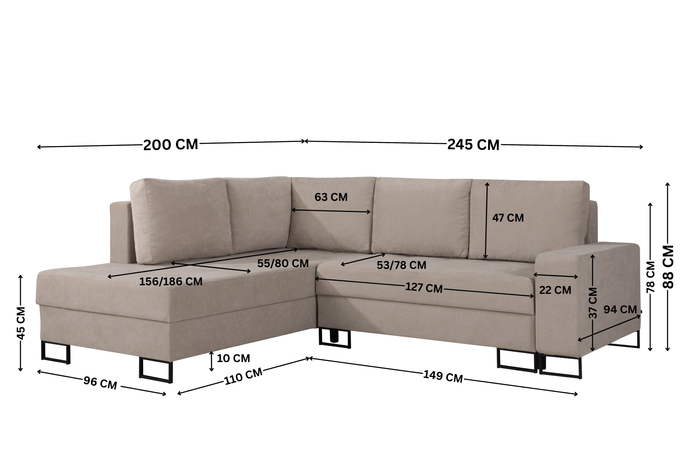 Narożnik TREVI lewostronny Wind 05 beżowy kremowy szenil funkcja spania