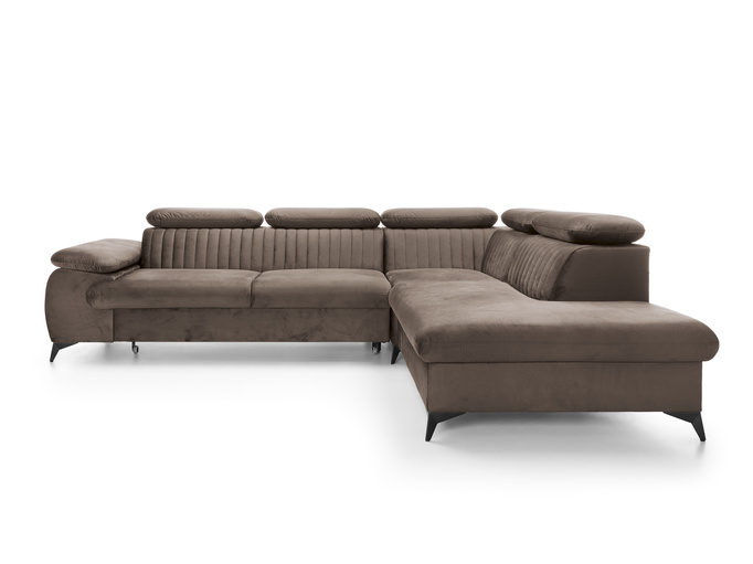 Narożnik VETTO prawostronny Monolith 15 mleczna czekolada welur funkcja spania