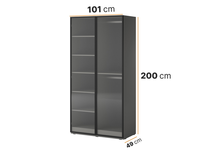 Szafa dwudrzwiowa Zen w kolorze szarym + ryflowane szkło