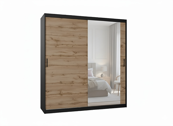 Szafa przesuwna MIRANO 200 cm dąb wotan – wysoka 215 cm, styl Loft