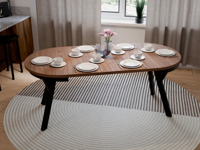 Stół Okrągły Rozkładany ARI 90-190 cm Orzech Włoski – Loft Nogi Czarne