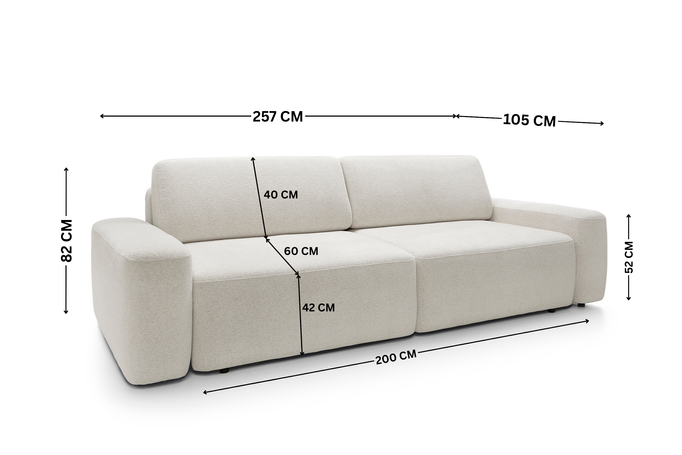 Sofa OLMI Raven 22 Kremowa Jasny Beż do salonu nowoczesna
