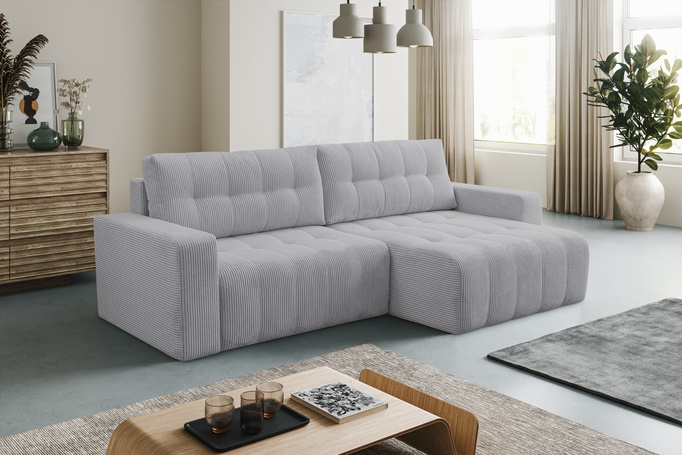 Narożnik Palermo w tkaninie POSO z funkcją spania i pojemnikiem na pościel