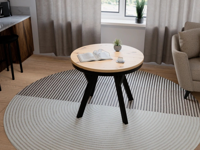 Stół Okrągły Rozkładany ARI 90-190 cm Dąb Artisan – Loft Czarne Nogi