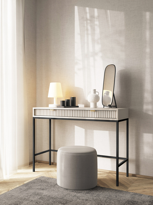 Toaletka z szufladami Kioto w kolorze cashmere i czarnymi nóżkami