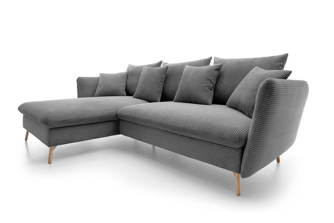 Narożnik MORRE lewostronny sztruks Poso 60 stalowy szary funkcja spania skandynawski