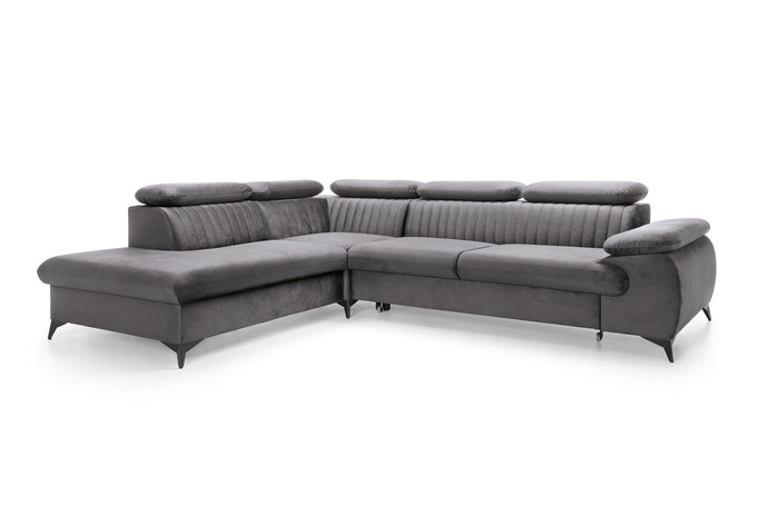 Narożnik VETTO lewostronny Monolith 92 popielaty ciemny szary welur funkcja spania