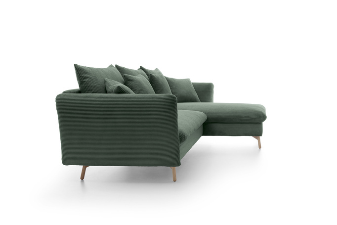 Narożnik MORRE prawostronny sztruks Poso 14 butelkowa zieleń funkcja spania skandynawski