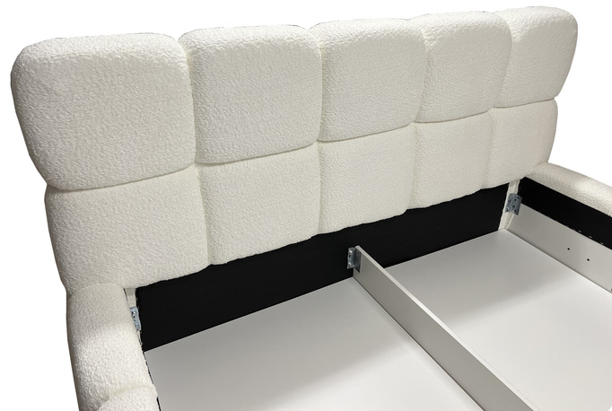 Różowe łóżko tapicerowane Lux 200x200 z pojemnikiem na pościel bukla