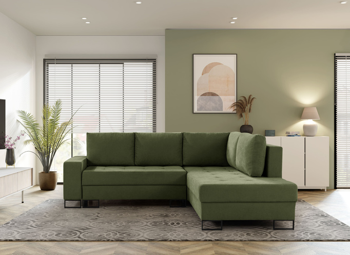 Narożnik TREVI prawostronny Wind 34 zielony szenil funkcja spania