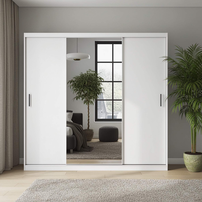 Szafa przesuwna MIRANO 250 cm biała mat pojemna garderoba