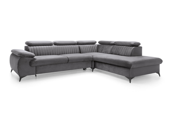 Narożnik VETTO prawostronny Monolith 92 popielaty ciemny szary welur funkcja spania