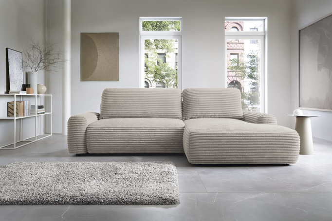 Narożnik sztruksowy z funkcją spania VIGO Ambience 05 Brązowy pojemnik