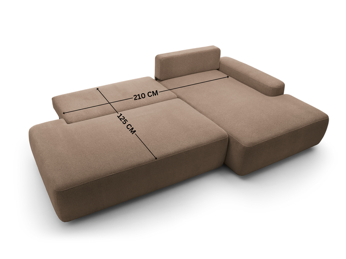 Narożnik OLMI O prawostronny Raven 45 czekoladowy ciemny brąz funkcja spania + poduszki