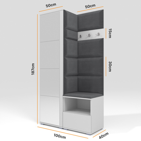 Tapicerowana garderoba Nela I z lustrem - kolor grafit + tkanina Trinity 15