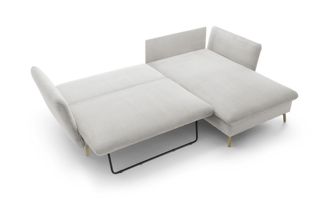 Narożnik MORRE prawostronny sztruks Poso 100 kremowy funkcja spania skandynawski