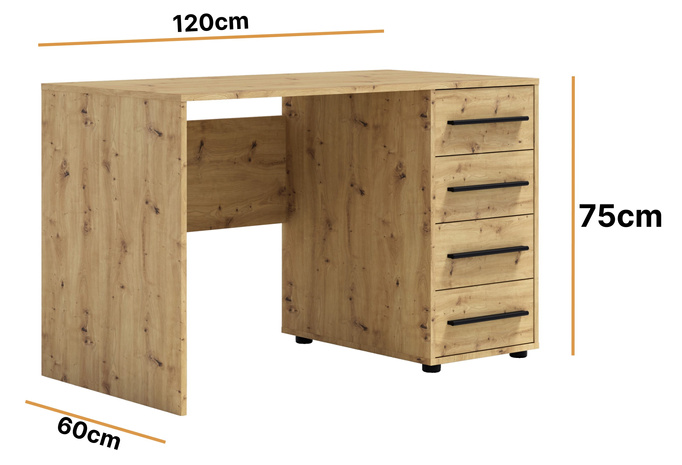 Biurko Modena 120x60 w kolorze dąb artisan