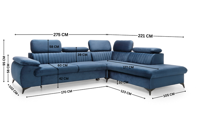 Narożnik VETTO lewostronny Monolith 77 granatowy welur funkcja spania