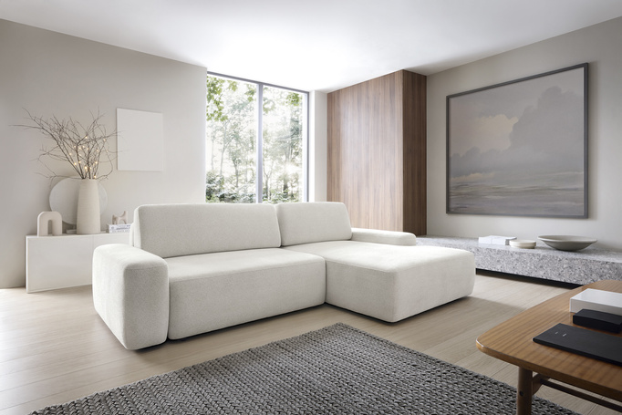 Narożnik OLMI M prawostronny Raven 22 ecru kremowy styl soft