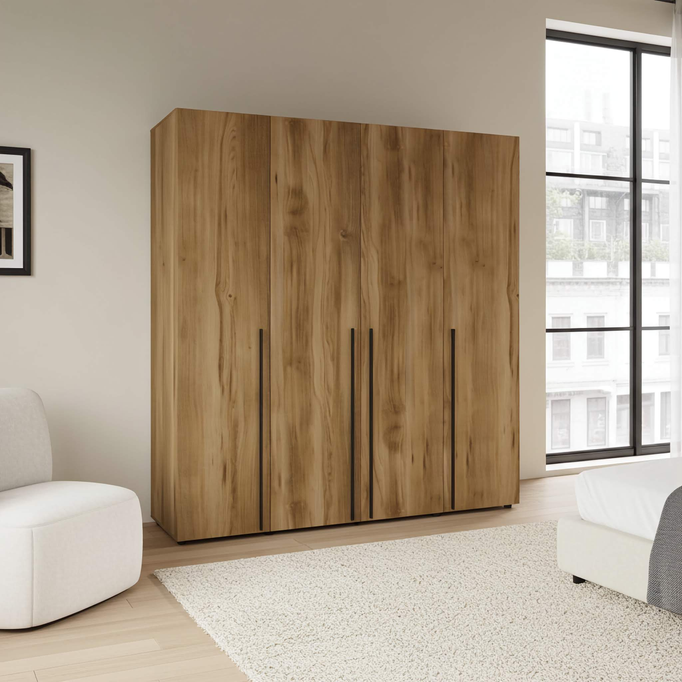 Szafa 4-Drzwiowa ARNI 200 cm Gold Baroque – Dąb Ciepły Brąz 11 Półek