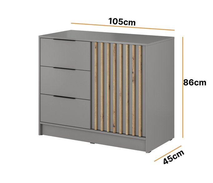 Komoda Stilo 105cm w kolorze szary + dąb artisan lamele
