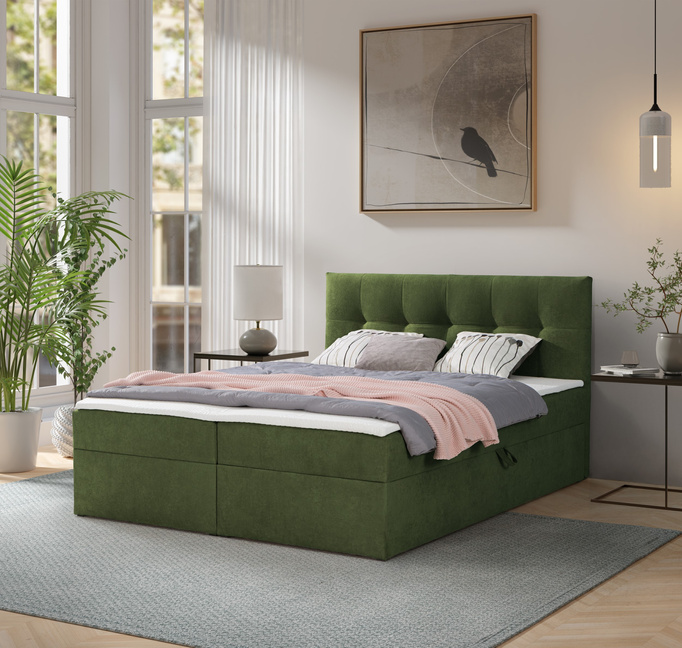 Łóżko kontynentalne Toronto 140×200 (Gerra 50 - Zielony) z materacem bonell i topperem
