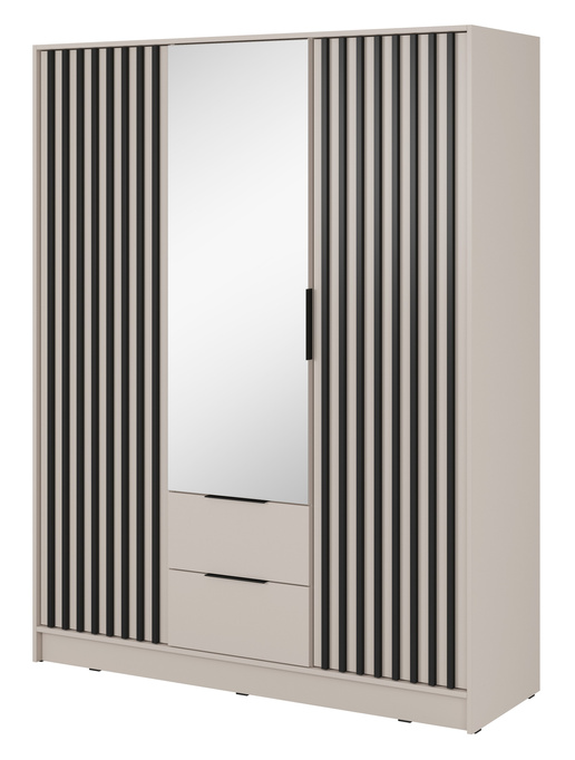 Szafa Stilo w kolorze cashmere trzydrzwiowa z lustrem i lamelami na froncie