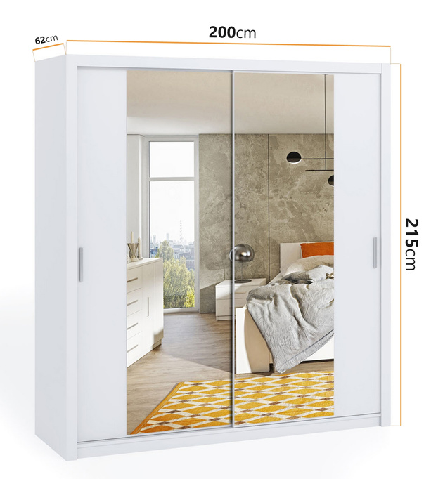 Szafa przesuwna Tamiza 200 cm z lustrem biała