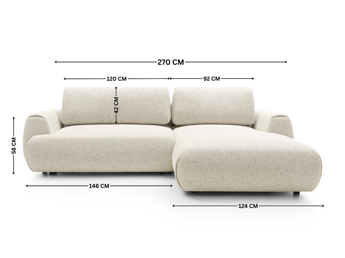 Narożnik VERNIO lewostronny plecionka Puente 03 jasny beż funkcja spania