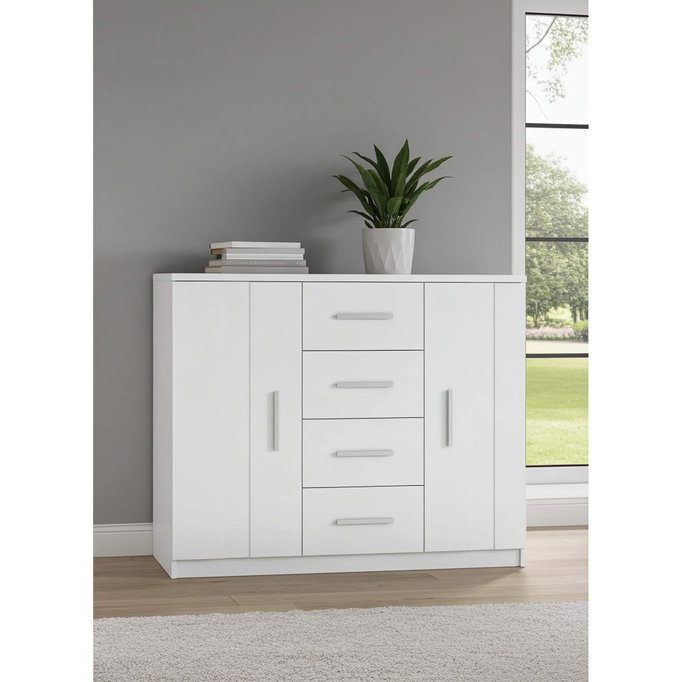 Biała komoda Tamiza K2D4SZ 120 cm cztery szuflady