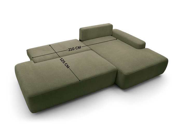 Narożnik OLMI O prawostronny Raven 78 zielony oliwkowy funkcja spania + poduszki