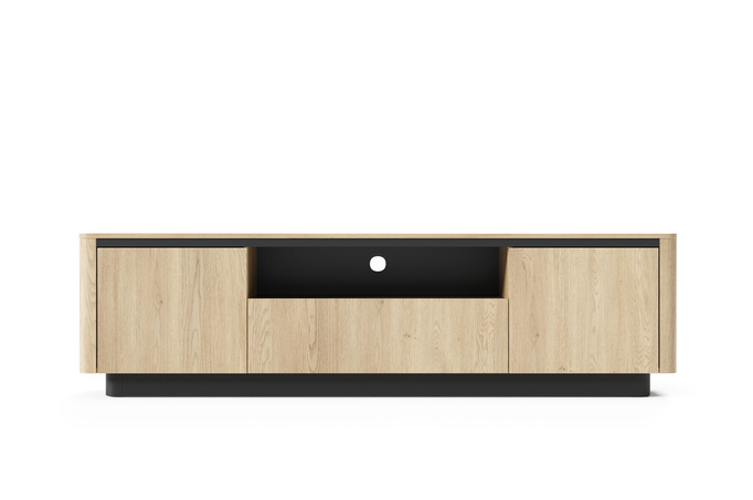 Stolik rtv TORRO dąb cremona 200 cm czarny 3 drzwi zaoblony push to open