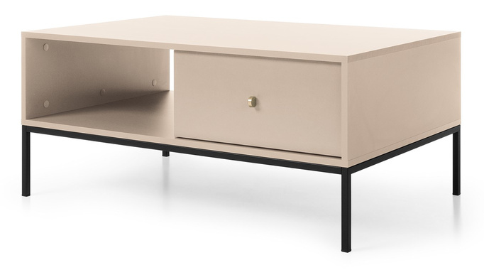 Prostokątna ława Bari z dwoma szufladami beżowa