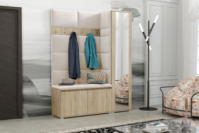 Tapicerowana garderoba Noris VII z lustrem - kolor sonoma + tkanina Trinity 01