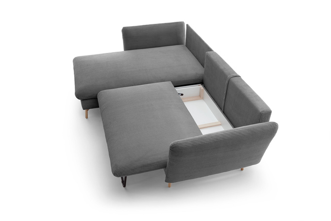 Narożnik MORRE lewostronny sztruks Poso 60 stalowy szary funkcja spania skandynawski