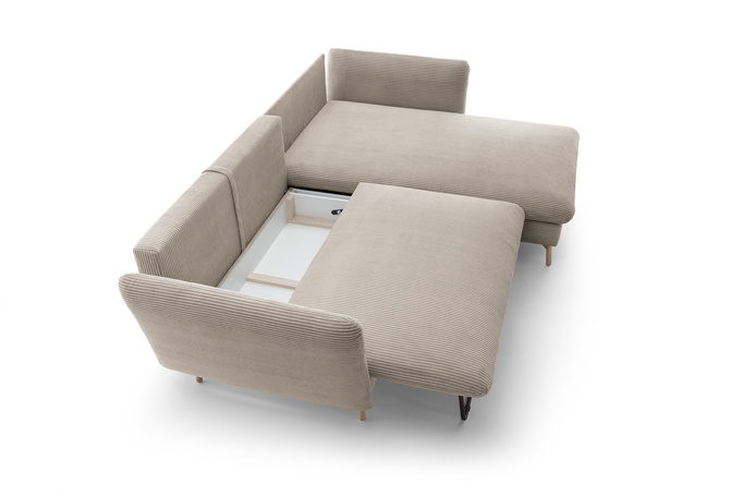 Narożnik MORRE prawostronny sztruks Poso 02 beżowy funkcja spania skandynawski