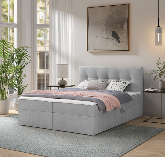 Łóżko kontynentalne Toronto 140×200 (Gerra 65 - Szary) z materacem bonell i topperem