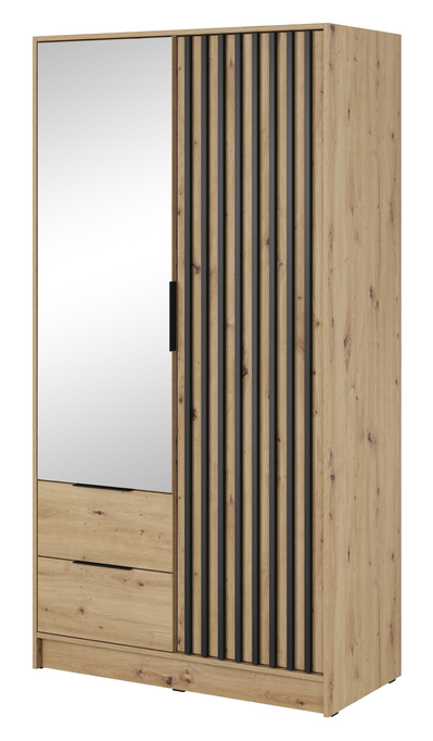 Szafa Stilo w kolorze dąb artisan dwudrzwiowa z lustrem i lamelami na froncie