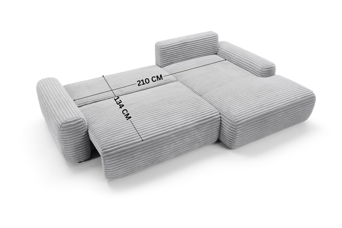 Narożnik sztruksowy z funkcją spania VIGO Ambience 18 Jasny Szary pojemnik