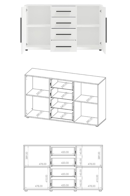 Komoda Modena K2D4SZ 150cm w kolorze białym