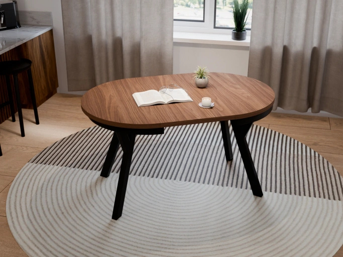Stół Okrągły Rozkładany ARI 90-190 cm Orzech Włoski – Loft Nogi Czarne