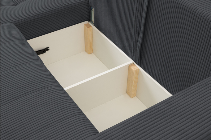 Narożnik Palermo w tkaninie POSO z funkcją spania i pojemnikiem na pościel