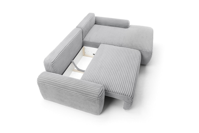 Narożnik sztruksowy z funkcją spania VIGO Ambience 18 Jasny Szary pojemnik