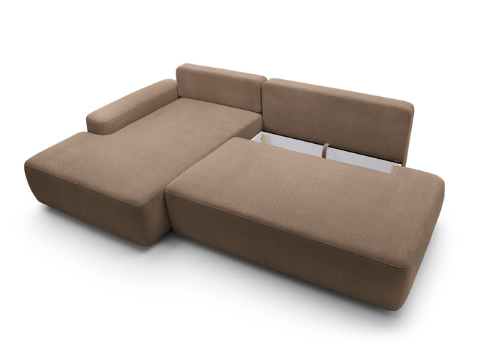 Narożnik OLMI O lewostronny Raven 45 czekoladowy ciemny brąz funkcja spania + poduszki