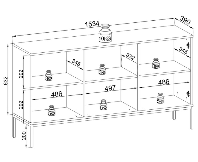 Komoda Lagos 154cm 3D z metalowymi nóżkami w kolorze Cashmere + LED
