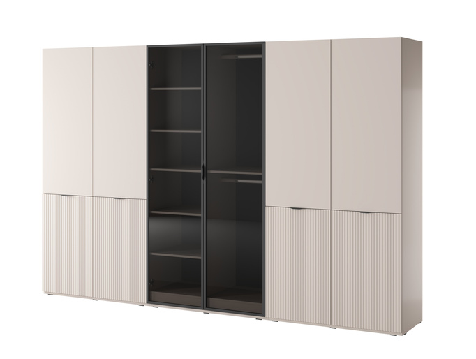 Szafa sześciodrzwiowa Zen w kolorze Cashmere + przyciemniane szkło