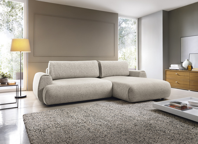 Narożnik VERNIO prawostronny plecionka Puente 06 greige chłodny beż funkcja spania