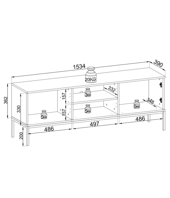 Szafka RTV Lagos 154cm z metalowymi nóżkami w kolorze Czarnym + LED