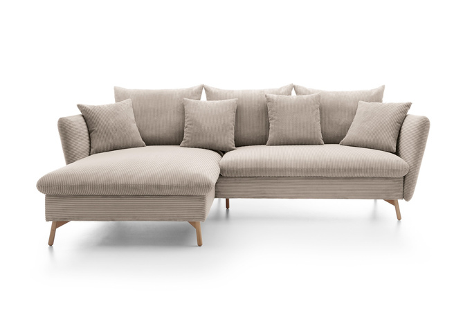 Narożnik MORRE lewostronny sztruks Poso 02 beżowy funkcja spania skandynawski